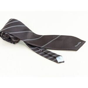 VINTAGE 1970s Mens OSCAR DE LA RENTA Brown Silk Striped Necktie Tie 59" x 3" MCM